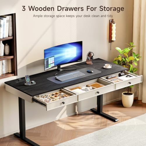 ONBRILL 55" Electric Standing Desk with 3 Drawers, Home Office Desk, Black