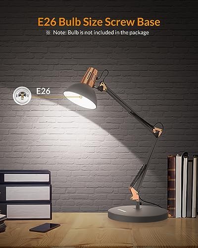 LEPOWER Metal Adjustable Desk Lamp with Clamp, Swing Arm for Home Office