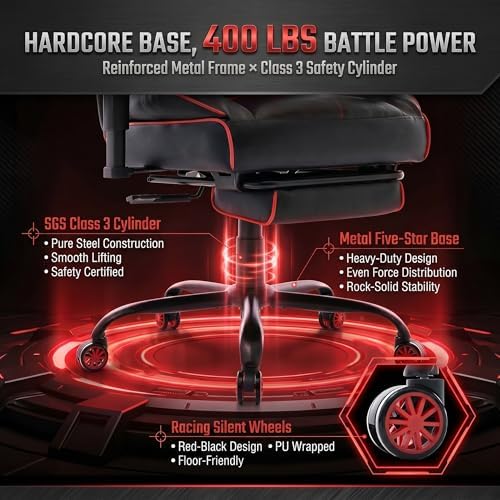 Big and Tall Gaming Office Chair 400lbs - Heavy Duty Ergonomic Computer Desk Chair with Footrest, Adjustable Armrests, High Back PU Leather with Racing Style (Black/Red)