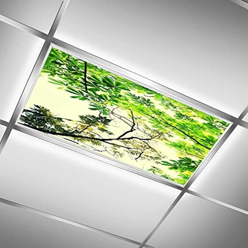 Fluorescent Light Cover Decorative Ceiling Light Filters,Branch Leaves Pattern,for Classroom Office Hospitals Home Ceiling Decorative,2ft x 4ft,Green