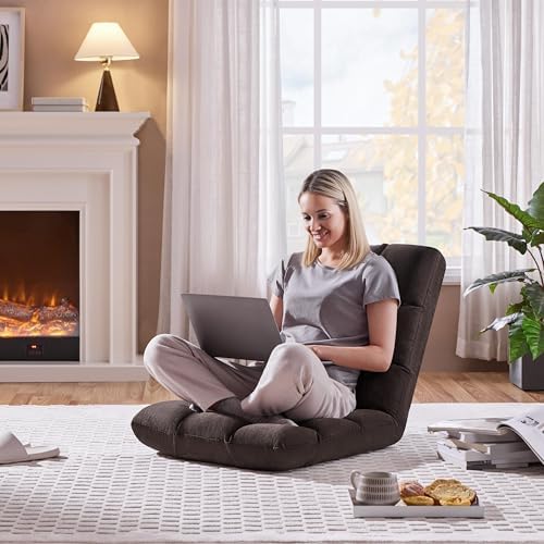 Yaheetech 14-Position Folding Floor Chair with Back Support Brown 2pcs
