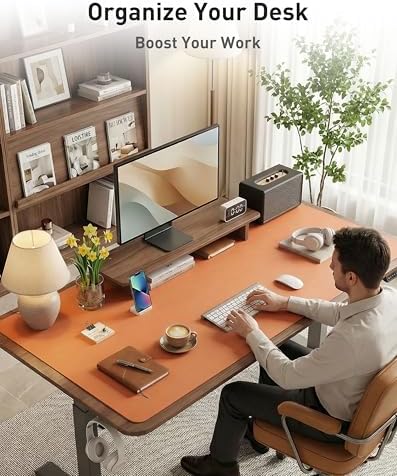 Aothia Faux Leather Desk Mat - Large Mouse Pad, Non-Slip PU Leather Blotter, Waterproof Writing Surface for Office and Home (Hermes Orange, 63" x 24")
