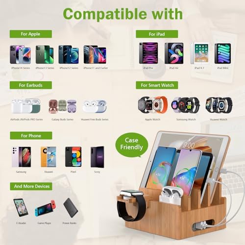 Pezin & Hulin Bamboo Charging Stand with Pack 5 Cables-Natural Bamboo