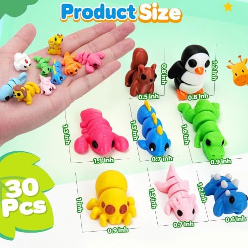 30Pcs 3D Printed Animals Set for Kids, Mini Little Animals Figures for Party Favors Gifts Pocket Fidget Toys Bulk, Goodie Bag Stuffers Classroom Birthdays Rewards for Toddlers Desk Office Pet Decor