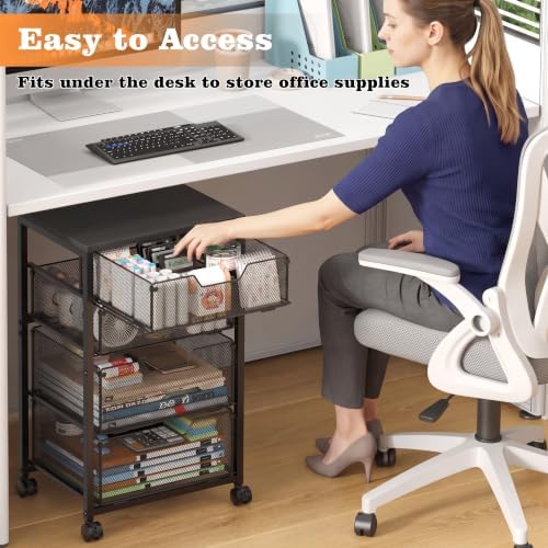 Sbanmao 4 Drawers Rolling File Cart with Wheels, Mobile File Cabinet, Black