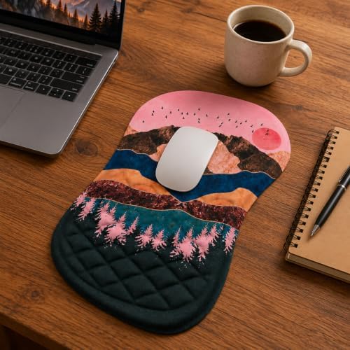 Ergonomic Mouse Pad with Wrist Rest, Mouse Pad with Memory Foam Massage Support, Non-Slip PU Base, Comfortable Typing Cushion for Home Office Computer Laptop, Sunrise