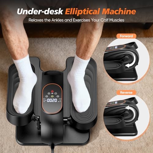 Under Desk Elliptical Machine, Pedal Exerciser for Seniors, Electric Elliptical Leg Exerciser for Seniors with 15 Adjustable, Quiet Mini Eclipse Leg Exerciser with Remote for Home Office, Black