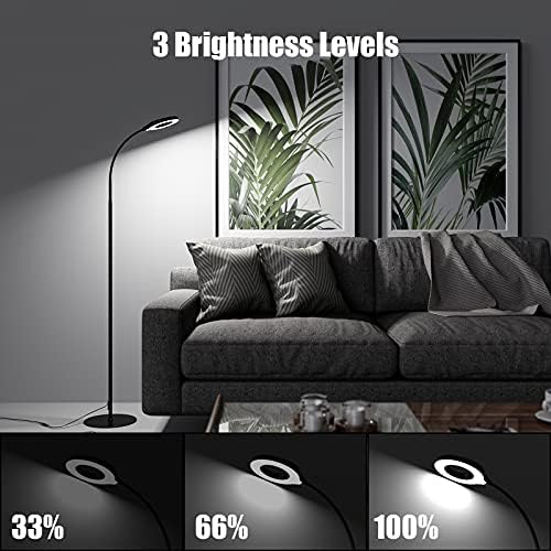JKSWT LED Floor Lamp, 3 Brightness Levels Eye-Caring Dimmable Standing Reading Lamp 4000K Colors temperatures with Adjustable for Living Room Bedroom Reading - Black