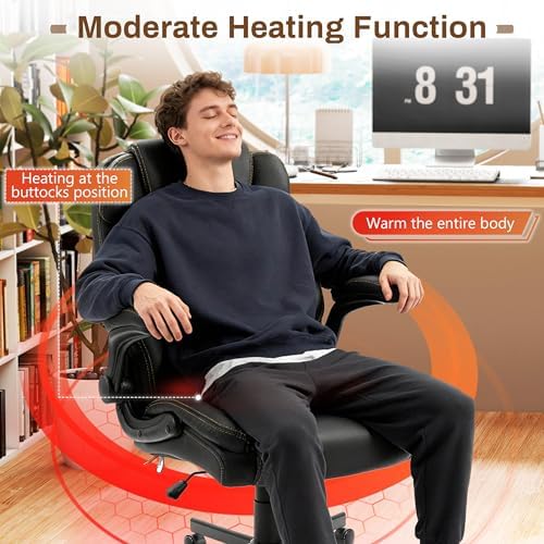 Massage Office Chair,500LBS Ergonomic Rocking Executive Desk Chairs with 4 Points Vibration&Heat,Padded Flipup Armrests for Big and Tall Office Chair,Swivel Computer Chair Black