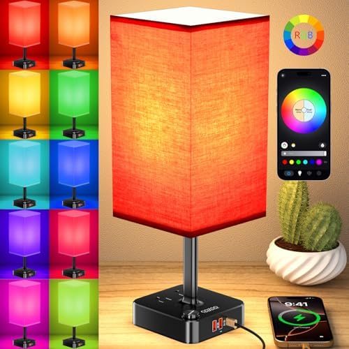 cozoo RGB Remote Bedside Lamp 16 Color Dimming for Nightstand Table Red