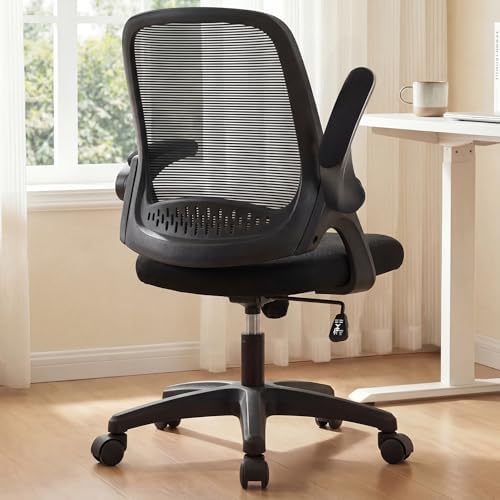 NEO CHAIR Office Desk Chair, Ergonomic Mesh with Flip-Up Arms, Dark Black