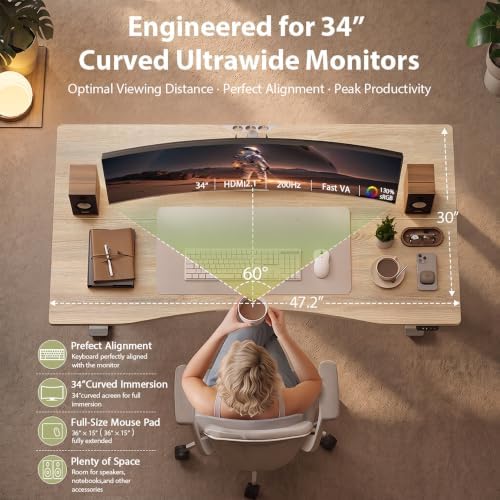 TIQLAB 47x30 Extra Deep Standing Desk with Cable Management, Maple