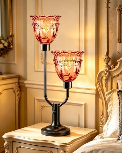 Lightdot Mid Century Modern Table Lamp Dimmable Red Glass Vintage Lamp Gift