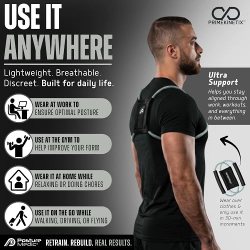 PostureMedic Plus Strength Dynamic Posture Corrector for Athletes – High Resistance Training System for Performance & Recovery – Professional Grade Posture Trainer for Men & Women - Size L (Silver)