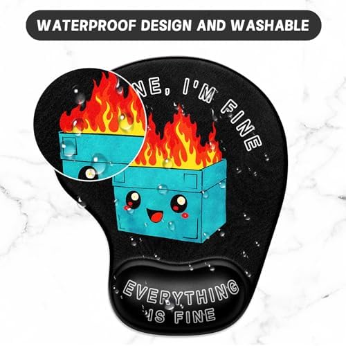 ITNRSIIET Ergonomic Mouse Pad Coaster Set with Gel Wrist Support Wrist Rest Smooth Surface Non-Slip PU Base Comfortable Office Supplies Pain Relief, 9.5 x 8.3 inches, Cute Dumpster