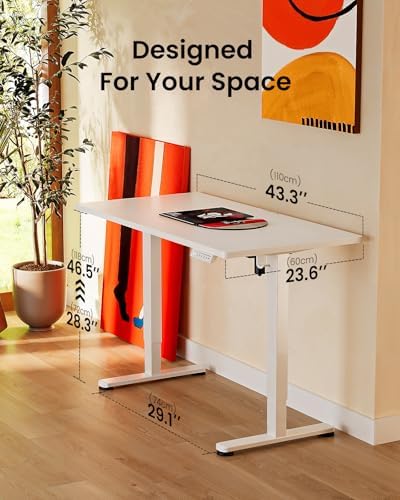 ErGear Height Adjustable Electric Standing Desk, 44 x 24 Inches Sit Stand up Desk, Memory Computer Home Office Desk, White