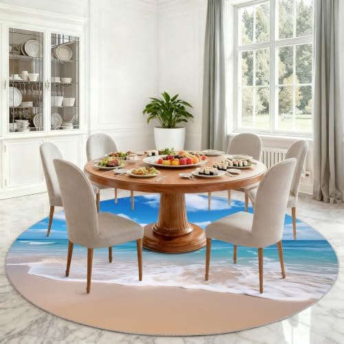 Ocean Theme Round Rug - 8ft Washable Ocean Round Area Rug for Living Room, Natural Landscape Circle Rugs Soft Non-Slip Carpet for Bedroom Dining Table Coffee Table Decor Mat