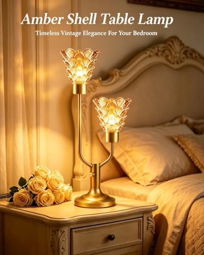 Mid Century Modern Table Lamp Dimmable Vintage Gold Glass Lamp Gift