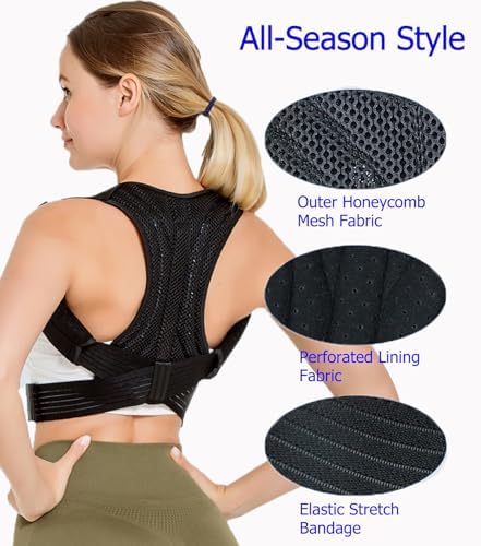 Posture Corrector for Women & Men Adjustable Lightweight Upper Back Brace Support Improve Posture Support Belt for Scoliosis Pain Relief From Shoulder Back Correct Hunchback（Black,X-Large）
