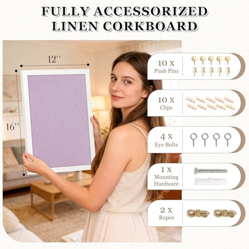 DOLLAR BOSS Double-Side Bulletin Board with Linen 16"x12" Cork Board Purple
