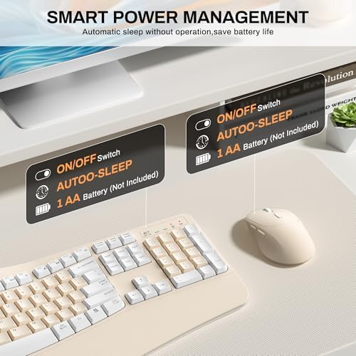 Wireless Keyboard and Mouse Combo,2.4G Ergonomic Wave Keys(Latte Color-A)