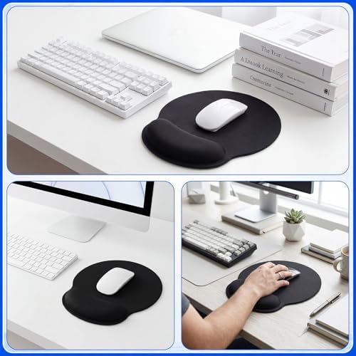 Sabary 12 Pack Ergonomic Mouse Pad with Wrist Rest Gel Memory Foam Nonslip Base Comfortable Computer Mouse Pad for Computer Office Gaming Pain Relief Wrist Support (9.8 x 9 Inches Black)