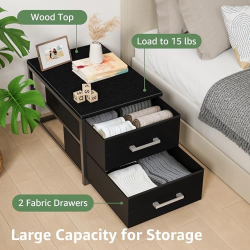 BOLUO Stackable Storage Drawers Narrow Closet Organizers and Storage Fabric Black 2 Drawer Dresser for Bedroom 2 Packs Modern