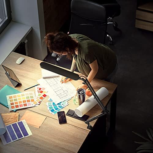 SKYLEO Led Desk Lamp - 31.5" Desk Light - 5 Color Modes X 11 Brightness Levels - Adjustable Swing Arm - Timmer & Memory Function - 12W Study Lamp - White