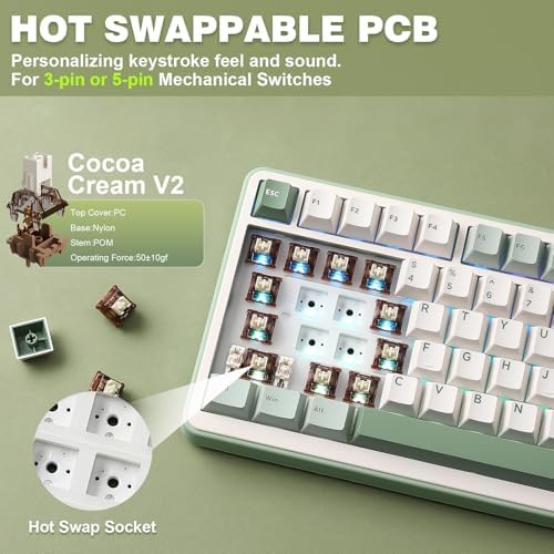 YUNZII B75 PRO 75% Wireless Mechanical Keyboard(Matcha Green,Cocoa V2)