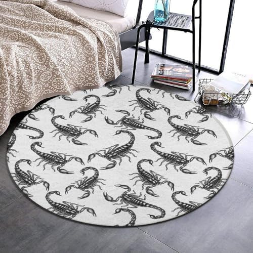 Fashion Round Area Rug Large Non Slip Carpet, Black Scorpion Unisex Home Decor Mat, 36inch