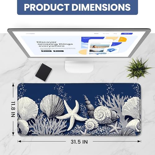 Aesthetic Desk Mat, Cute Coral Silence Desk Pad Protector for Work & Decor, 31.5" x 11.8", Pretty Non-Slip Extended Mouse Pad for Office or Home