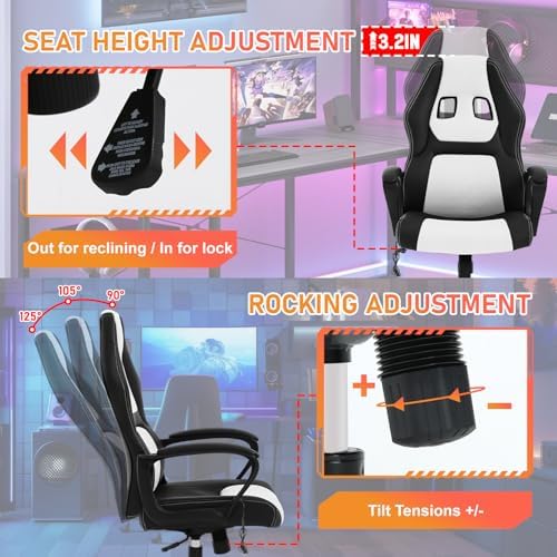 NChanmar Computer Gaming Chair Ergonomic High-Back Office Chair/White