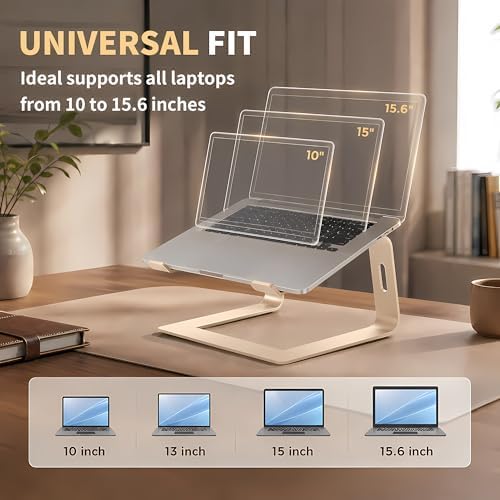 Orionstar Ergonomic Laptop Stand, Aluminum Riser, 10-15.6", Gold