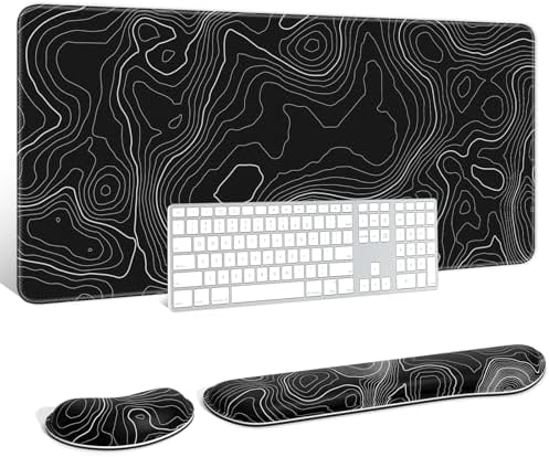 Auhoahsil Large Mouse Pad with Wrist Rests for Keyboard & Mouse, Thick Soft Ergonomic Memory Foam Wrist Supports, Big & Long Desk Mat 35.5 x 15.7 in, for Office Gaming Computer, Black Contour