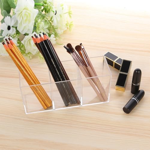 elysolpluv Clear Acrylic Silverware & Pen Organizer Caddy, Transparent Plastic Silverware Holder, Perfect for Office, Bedroom, and Bathroom Storage