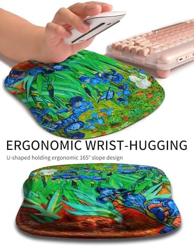 Hokafenle Ergonomic Wrist-Hugging Mouse Pad Wrist Support, U-Shaped Holding Wrist Rest Mousepad for Carpal Tunnel Pain Relief with Cushioned Memory Foam Slope Massage Bulge (10.2x8.3 in,Iris Flower)