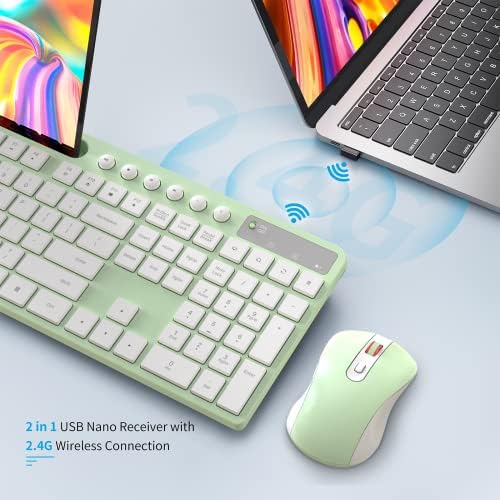MARVO Wirelss Keyboard and Mouse Combo with Phone Holder, Full-Size, Green