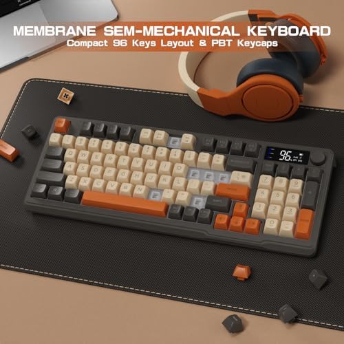 LexonElec M96 Wireless Gaming Keyboard,Knob Control Bluetooth/2.4G Wireless Mechanical Feeling Keyboard,RGB LED Backlit with Display Screen, PBT Keycap,3000mAh, 94-Key Layout for Win/Mac (Shimmer)