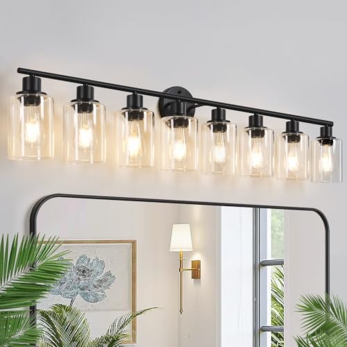 Zarbitta 8-Light Bathroom Light Fixtures, Black Modern Vanity Lights with Clear Glass Shade, Bathroom Wall Lamp, for Mirror Kitchen Living Room Hallway Cabinet Porch