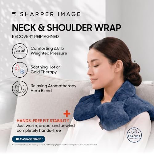 Sharper Image Heated Neck & Shoulder Wrap - Microwavable Warm & Cooling Plush Pad, Scented Aromatherapy (100% Natural Lavender & Herb Spa Blend), Pain Tension Headache Relief Therapy, Gift for Women