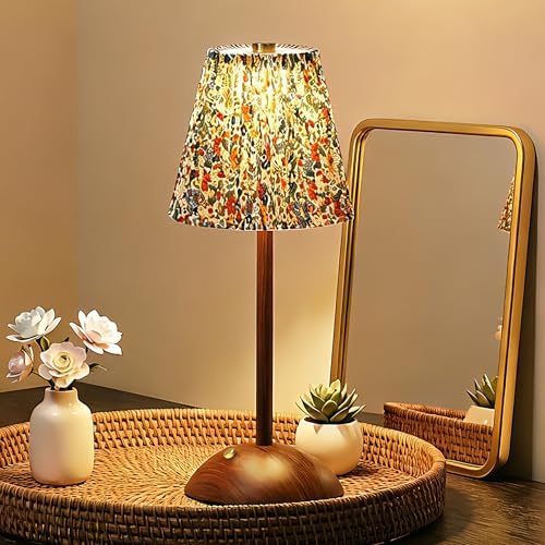 Small Vintage Cordless Table Lamp, Rechargeable Battery Operated Lamp with 3 Color Temperatures Stepless Dimming, Floral Bedside Nightstand Lamp for Bedroom, Living Room, Coffee Table, Bookshelf