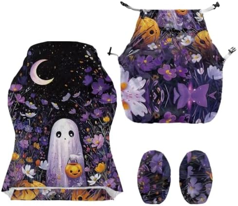 Purple Gaming Chair Cover Stretchable Game Chair Slipcovers with 2 Armrest Covers Halloween Cute Ghost Gamer Desk Chair Covers for Computer Office Seat