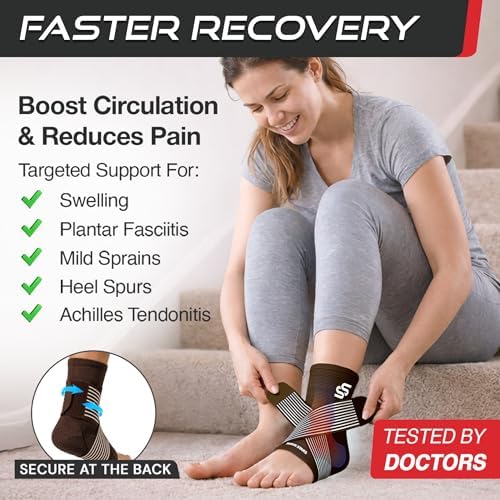 Sleeve Stars Ankle Brace Men & Women Support (Pair/M:10"-12"/Dark Brown)