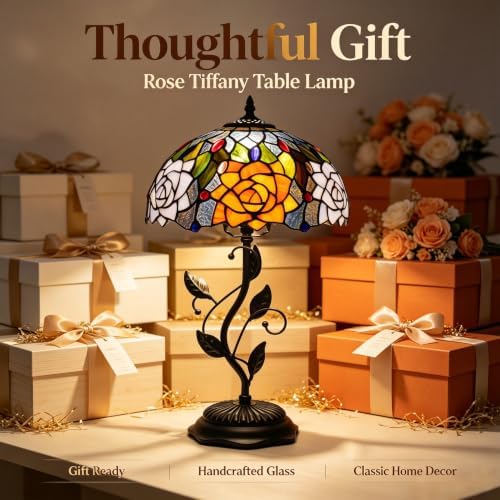 Tiffany Lamp Orange Violet Rose Stained Glass Table Lamp
