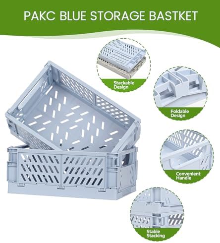 HUUSMOT 2-Pack Collapsible Plastic Storage Baskets, Blue, 9.8"x6.5"x3.8"