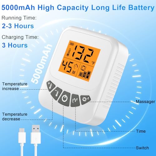 Cordless Back Heating Pad for Back Pain Relief, Massager Vibration Low Noise Upgraded 5000mAh Rechargeable Battery Heating Pad for Back, Heated Wrap for Back, Auto Shut Off