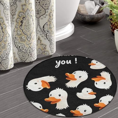 Large Home Decor Mat, Soft Round Yoga Carpet, Non Slip Machine Washable Kitchen Office Circle Rug Funny Duck