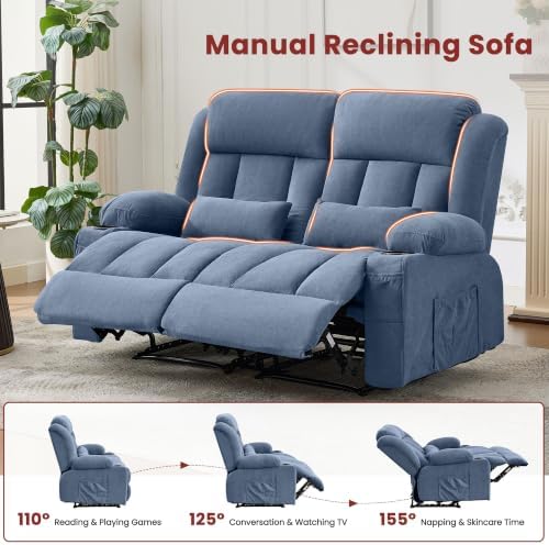 Reclining Loveseat Sofa for Living Room, Ergonomic Backrest with Cup Holders&Side Pockets