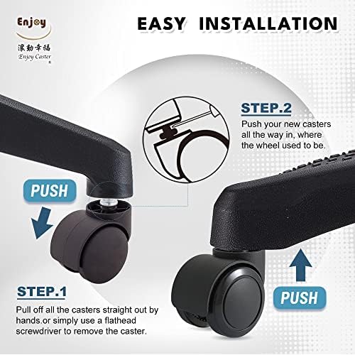 Enjoy Caster | 3 Inch Office Chair Casters for Herman Miller Aeron Steelcase Leap Chair | Dual Injection Polyurethane Wheels for Hardwood Floors | Universal Stem Size 7/16" Office Chairs (7506BUB-16)