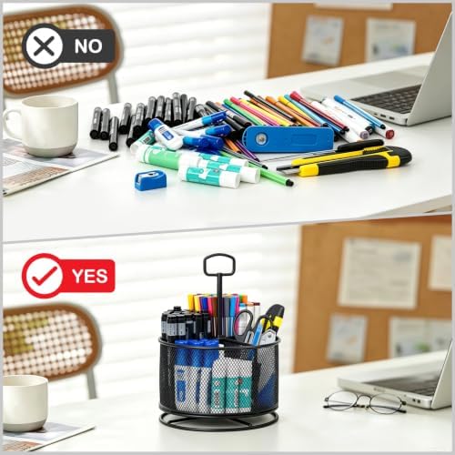 360 Degree Rotating Pen Holder for Desk (Black, with Handle)